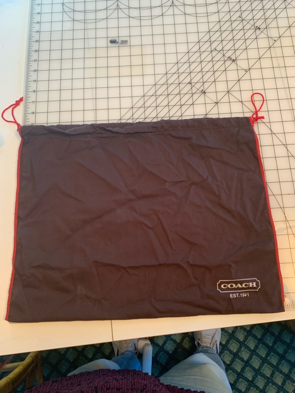 Coach Brown Drawstring Dust Bag with Red Trim Approx 18.5” x 14.5”